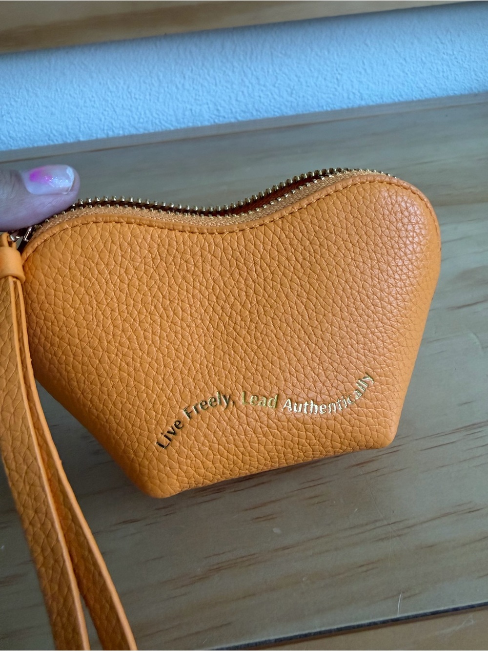Oleada Mini Love Pouch Live Freely Orange Wristlet Pouch - Vegan
